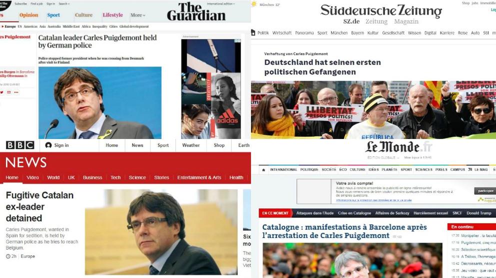 Las reacciones de la prensa internacional tras la detención de Puigdemont